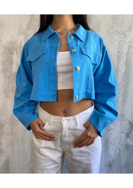 Mavi Pamuk Gabardin Kısa Overize Ceket 25171 modelleri