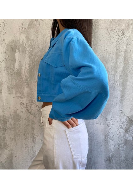 Mavi Pamuk Gabardin Kısa Overize Ceket 25171 indirimleri