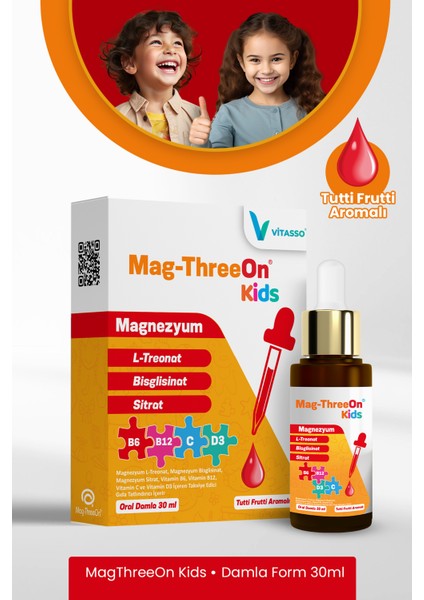 Magthreeon Kids çocuklar için Magnezyum ve Vitamin damla Manyetik Tablet Hediyeli 2'li paket