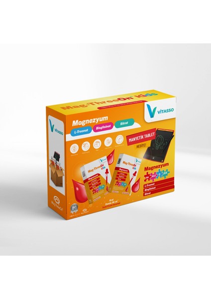 Magthreeon Kids çocuklar için Magnezyum ve Vitamin damla Manyetik Tablet Hediyeli 2'li paket