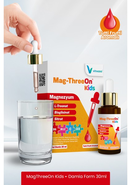 Magthreeon Kids çocuklar için Magnezyum ve Vitamin damla Manyetik Tablet Hediyeli 2'li paket