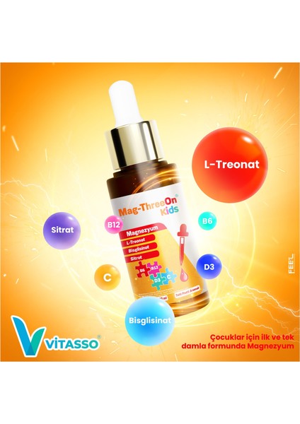 Magthreeon Kids çocuklar için Magnezyum ve Vitamin damla Manyetik Tablet Hediyeli 2'li paket
