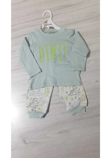 Organik Yeşil Dinozor Desenli Pijama Takımı