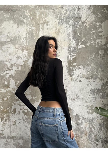 Siyah Kare Yaka Uzun Kollu Slimfit Basic Body 27053 modelleri