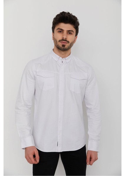 Caz 2042 Gabardin Kumaş Erkek Uzun Kollu Çift Cepli Kanvas Gömlek