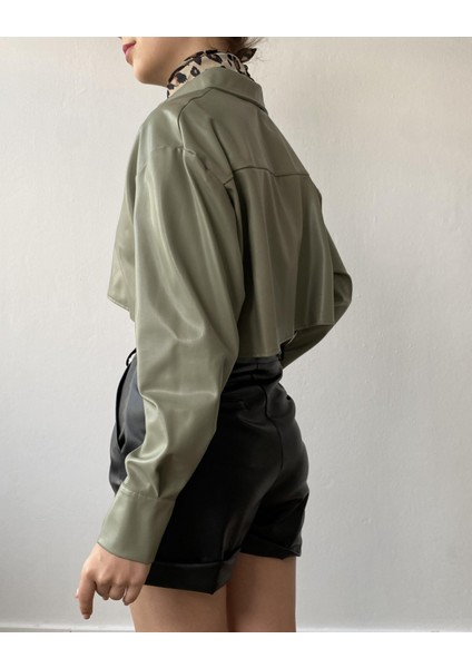 Çağla Crop Deri Gömlek 26062 modelleri