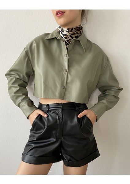 Çağla Crop Deri Gömlek 26062 indirimleri