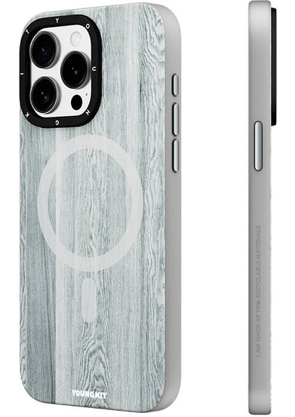 iPhone 14 Pro Uyumlu Kılıf Ahşap Desenli Wood Forest Serisi Gri