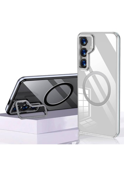 Galaxy S24 Uyumlu Kılıf Magsafe Şarj Özellikli Şeffaf Görünüm Wlons Standlı Efsane Kapak Siyah