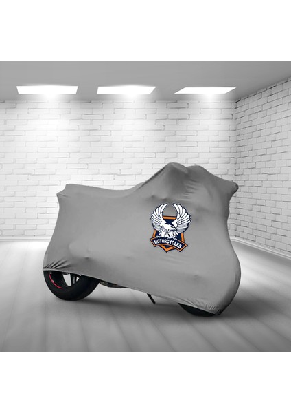 Ultra Shop Regal Raptor Pilder 250 Gri Kumaş Motosiklet Brandası Logo Baskılı Penye Kumaş Motosiklet Branda
