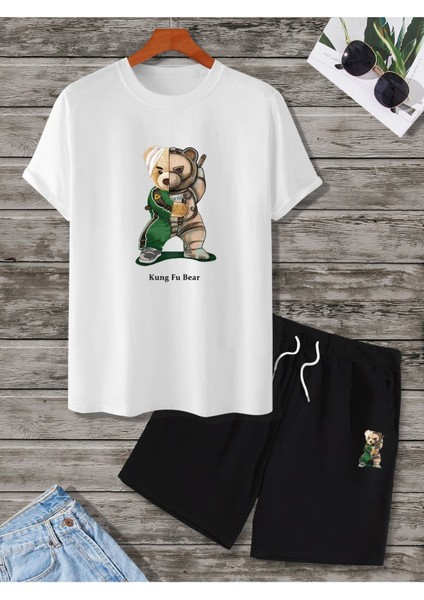 Jakinta Outdoors Erkek Kungfu Bear Baskılı Alt Üst Takım