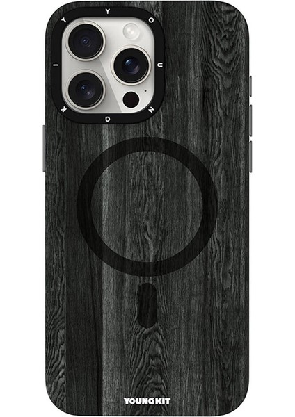 iPhone 14 Pro Max Uyumlu Kılıf Ahşap Desenli Wood Forest Seri Siyah