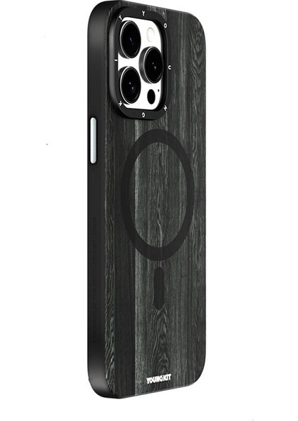 iPhone 14 Pro Max Uyumlu Kılıf Ahşap Desenli Wood Forest Seri Siyah