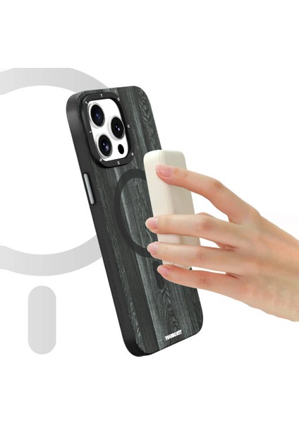 iPhone 14 Pro Max Uyumlu Kılıf Ahşap Desenli Wood Forest Seri Siyah