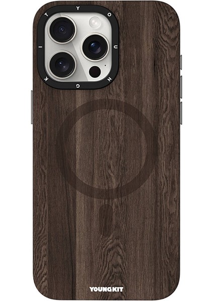 iPhone 15 Pro Max Kılıf Ahşap Desenli Wood Forest Serisi Kahverengi