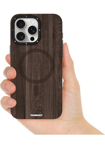 iPhone 15 Pro Max Kılıf Ahşap Desenli Wood Forest Serisi Kahverengi
