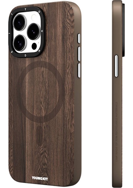iPhone 15 Pro Max Kılıf Ahşap Desenli Wood Forest Serisi Kahverengi