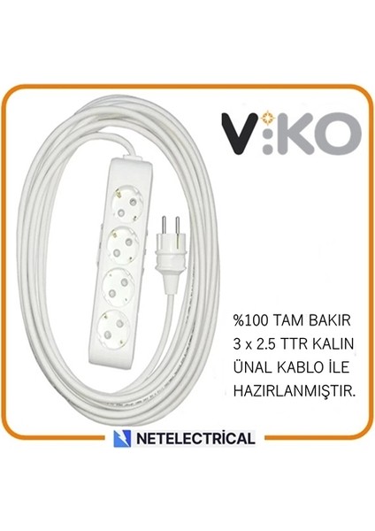 Multi-Let 4'lü 20 Metre Topraklı Çocuk K. Grup Priz (3x2.5 Ttr Tam Bakır Kalın Kablolu)