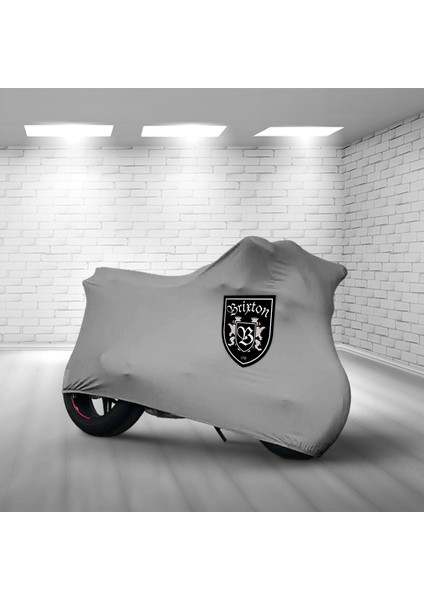 Ultra Shop Brixton Crossfire 125 Xs Gri Kumaş Motosiklet Brandası Logo Baskılı Penye Kumaş Motosiklet Branda