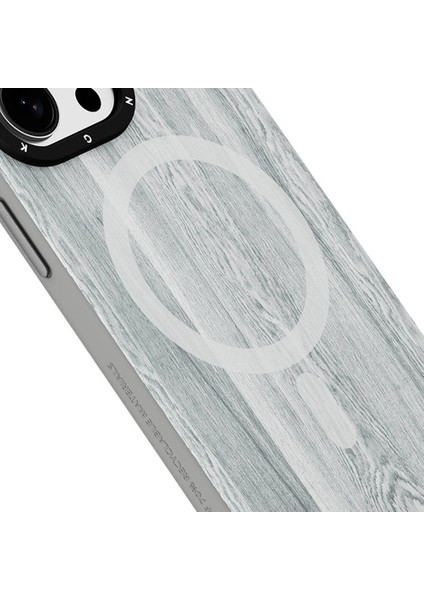 iPhone 15 Pro Uyumlu Kılıf Ahşap Desenli Wood Forest Serisi Gri