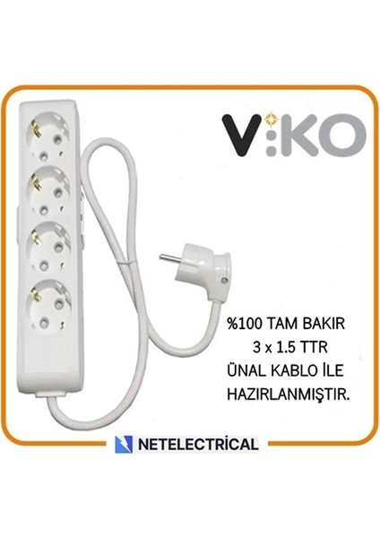 Multi-Let 4'lü 5 Metre Topraklı Çocuk Korumalı Kablolu Grup Priz