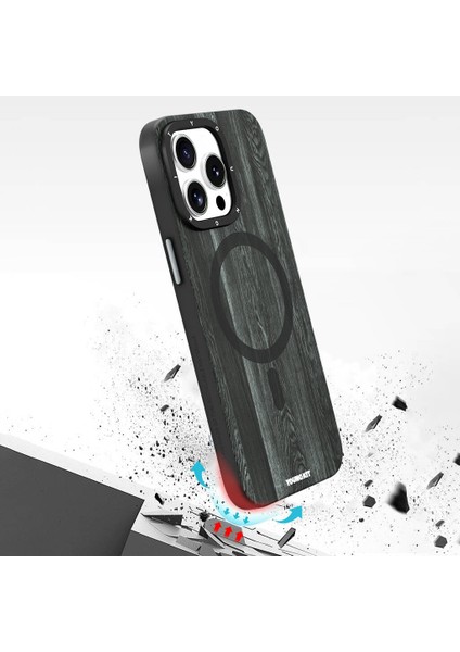 iPhone 15 Pro Max Uyumlu Kılıf Ahşap Desenli Wood Forest Seri Siyah