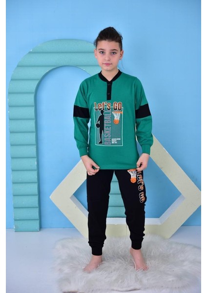 Yeni Sezon Erkek Çocuk Gez Garson Basketball Uzun Kollu Pamuk Penye Pijama Takımı 5060