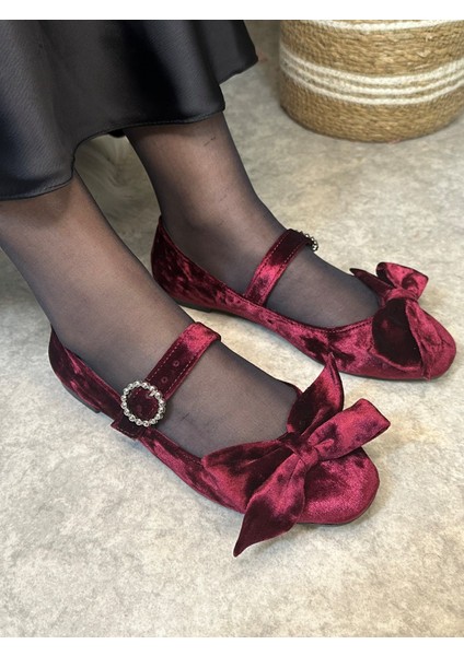 Günlük Kadın Kadife Fiyonklu Balerin Babet Tek Bantlı Tokalı Oval Burun Tırtıklı Taban Ayakkabı 283 fiyatları