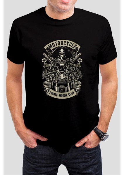 Motorcu Kuru Kafa Baskılı Siyah Baskılı Unisex Tişört C327
