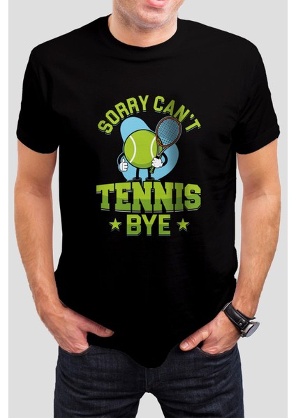 Tenis Baskılı Siyah Unisex Tişört C350