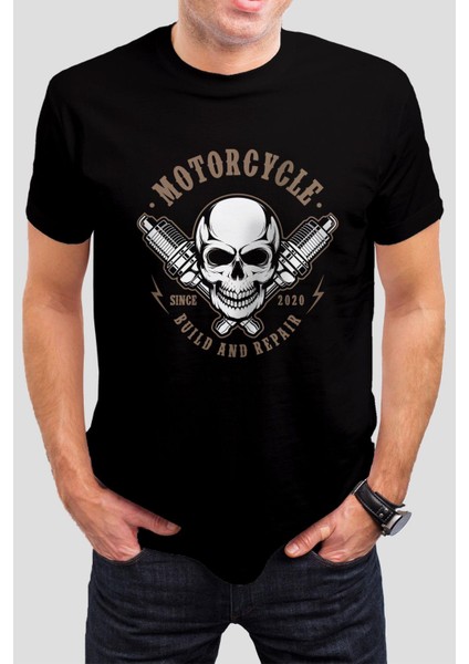 Motorcylcle Kuru Kafa Siyah Unisex Tişört C324