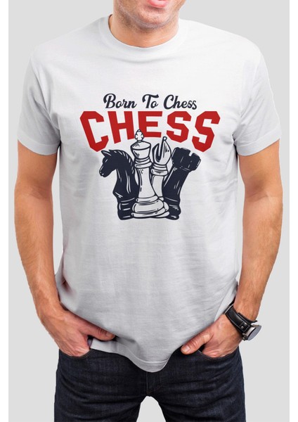 Santranç Baskılı Beyaz Unisex Tişört C338