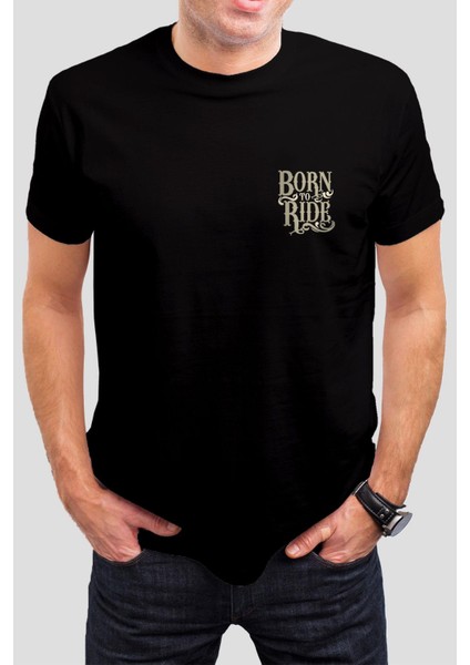 Born To Ride Motorcu Baskılı Siyah Unisex Tişört C325