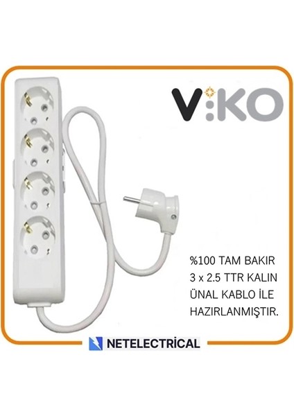 Multi-Let 4'lü 5 Metre Topraklı Çocuk K. Grup Priz (3x2.5 Ttr Tam Bakır Kalın Kablolu)