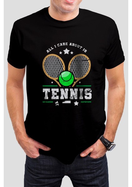 Tenis Baskılı Siyah Unisex Tişört C351