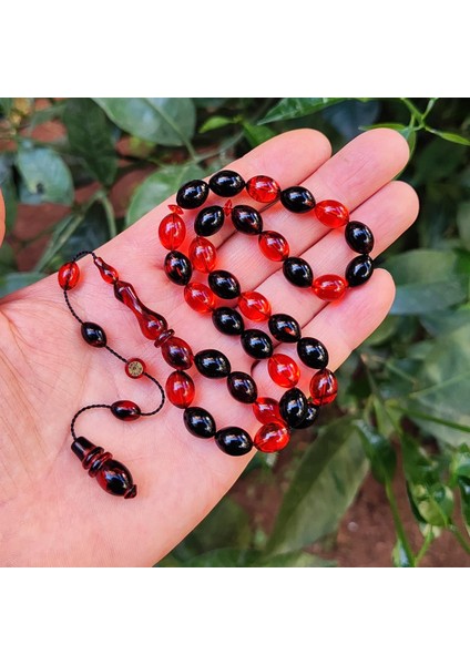 8X11 mm Mesut Elma Usta Imzalı Tirbüşon Rengi Ateşi Kehribar Tesbih