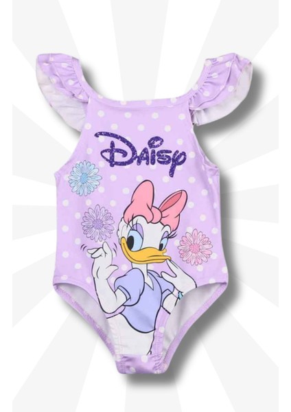 Daisy Duck Desenli Omuz Fırfır Detaylı Kız Çocuk Mayo