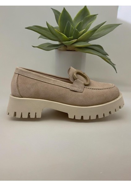 2846 Bej Deri Süet Günlük Kadın Ayakkabı modelleri
