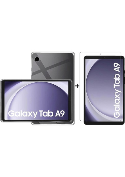 Samsung Galaxy Tab A9 8.7 Inch 2023 Ile Uyumlu Buzlu Şeffaf Silikon Kılıf ve Ekran Koruyucu