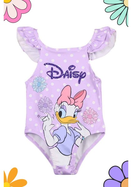 Daisy Duck Desenli Omuz Fırfır Detaylı Kız Çocuk Mayo