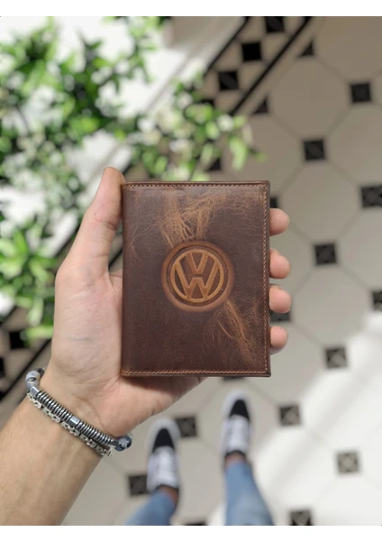 Visso Leather 1904 Volkswagen Logolu  Deri Araç Ruhsat Kılıfı Isme Özel Çanta Erkek Kadın Modeli