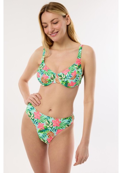 40628 Yeşil Desenli Toparlayıcı Bikini Takımı