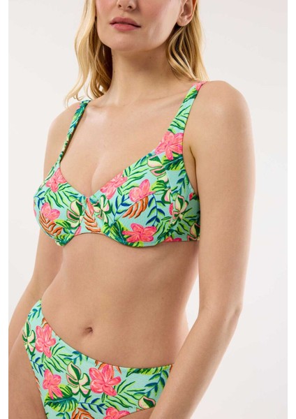 40628 Yeşil Desenli Toparlayıcı Bikini Takımı modelleri