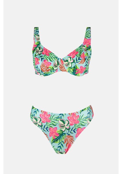 40628 Yeşil Desenli Toparlayıcı Bikini Takımı fırsatları