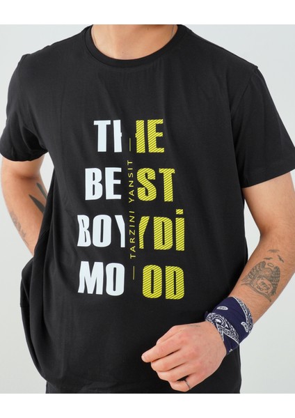 Sarı The Best Boydi̇Mood Baskili Oversize Siyah Tişört modelleri