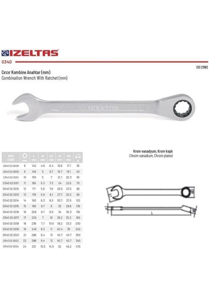 13 mm Kombine Cırcır Anahtar 0340 02 0013