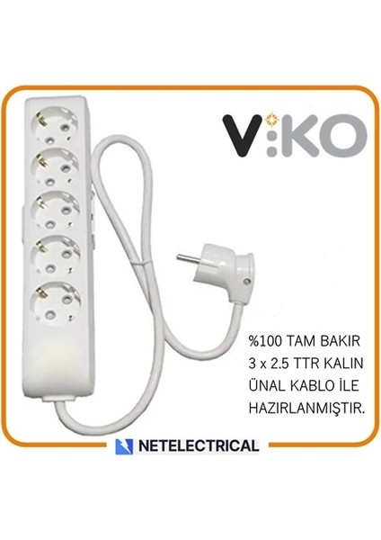 Multi-Let 5'li 5 Metre Topraklı Çocuk Korumalı Grup Priz (3x2.5 Ttr Tam Bakır Kalın Kablolu)