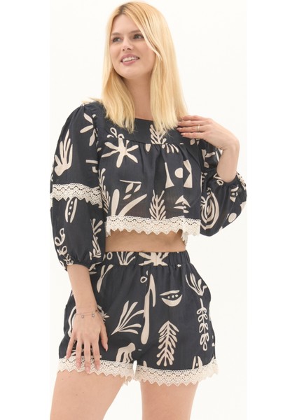 Şile Bezi Siyah Güpür Detay Kısa Yazlık Otantik Şort fiyatları