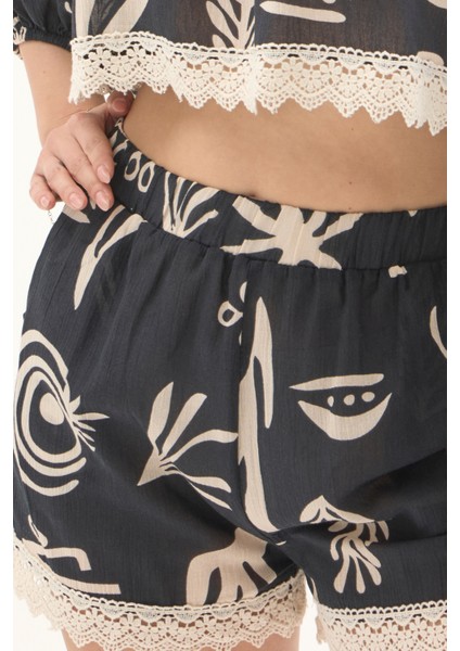 Şile Bezi Siyah Güpür Detay Kısa Yazlık Otantik Şort modelleri