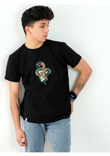 Kuru Kafa Baskili Oversi̇Ze Si̇Yah Ti̇Şört